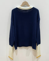 migh-T by Kumiko Watari Block Color Cable Sweater Teal Blue