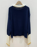 migh-T by Kumiko Watari Block Color Cable Sweater Teal Blue