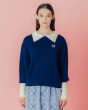 migh-T by Kumiko Watari Block Color Cable Sweater Teal Blue