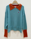 migh-T by Kumiko Watari Block Color Cable Sweater Teal Blue