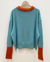 migh-T by Kumiko Watari Block Color Cable Sweater Teal Blue