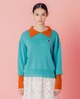 migh-T by Kumiko Watari Block Color Cable Sweater Teal Blue