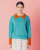 migh-T by Kumiko Watari Block Color Cable Sweater Teal Blue