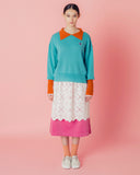 migh-T by Kumiko Watari Block Color Cable Sweater Teal Blue