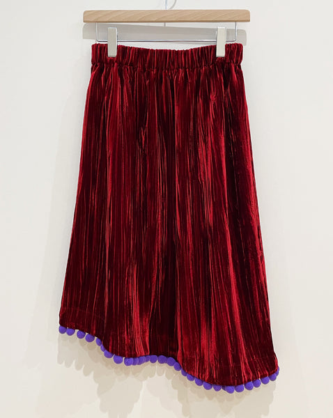 migh-T by Kumiko Watari Asymmetric Velvet Skirt Burgundy
