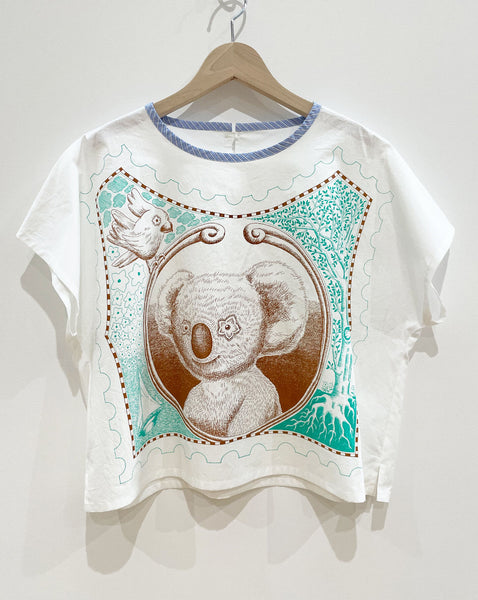 migh-T by Kumiko Watari Koala stamp blouse peacock