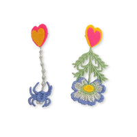 migh-T by Kumiko Watari flower and spider embroidery earrings